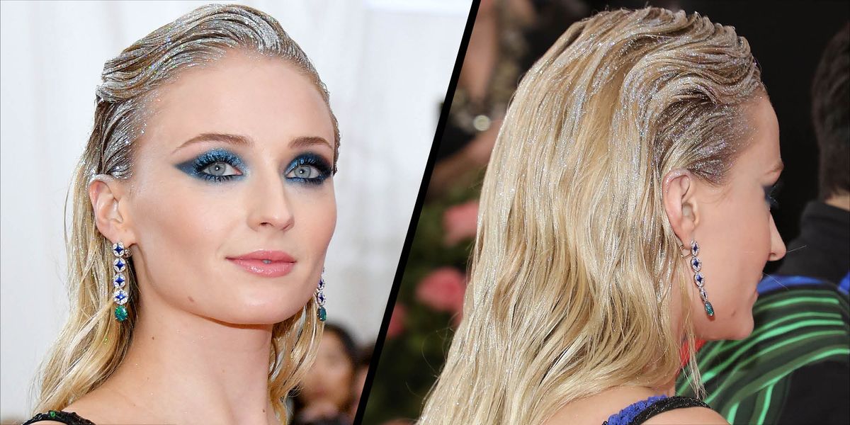 Gros plan sur les cheveux scintillants de Sophie Turner au Met Gala 2019