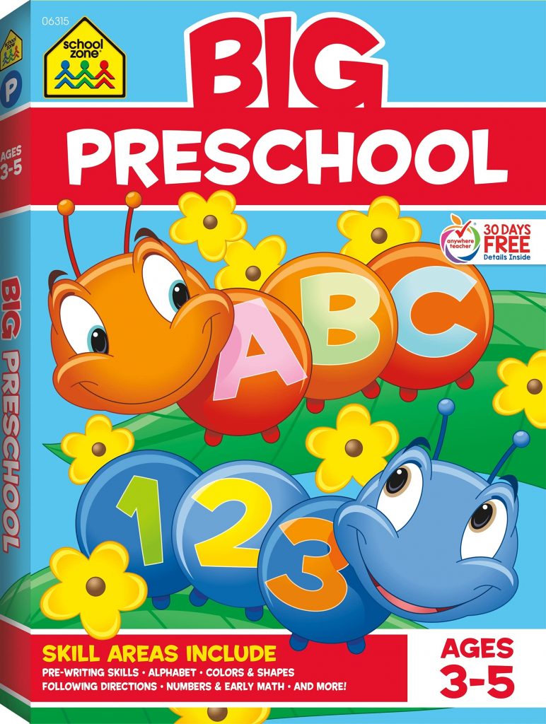 Big Preschool Workbook School Zone logo ABC 123 Liste des domaines de compétence inclus - 3-5 ans