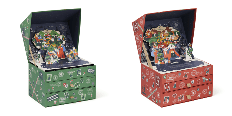 Les calendriers de l'avent de Noël 2022 de The Body Shop Calendrier de l'Avent ultime vert et calendrier de l'Avent Big rouge