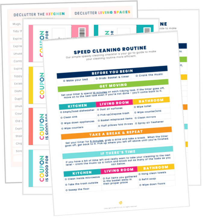 Ensemble de nettoyage plus coupons de corvée - Blog d'activités pour enfants - versions pdf des pages imprimées du planificateur de nettoyage, y compris la routine de nettoyage rapide