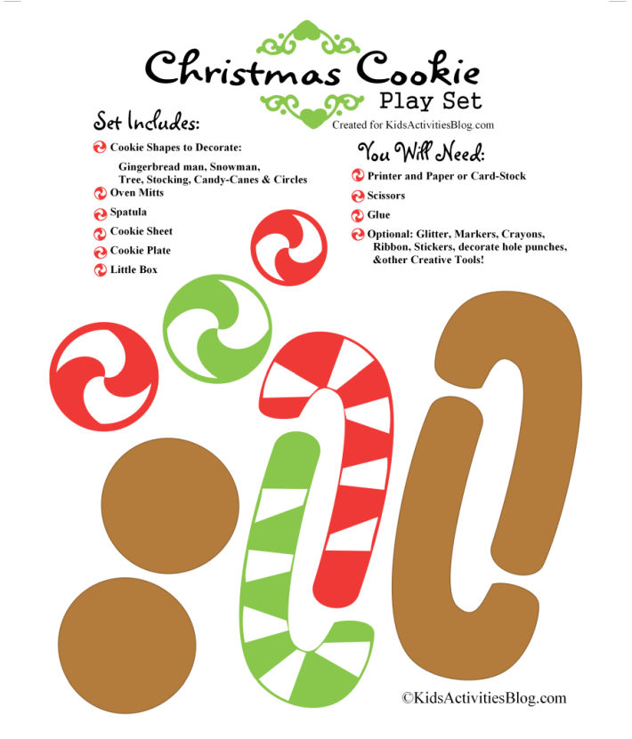 ensemble de biscuits de Noël imprimables du blog d'activités pour enfants - ce que l'ensemble comprend et les fournitures dont vous aurez besoin pour faire ce bricolage de Noël amusant