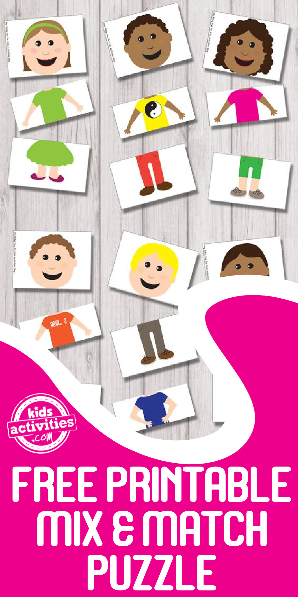 Puzzle Mix and Match imprimable pour les enfants rose - Blog d'activités pour enfants Pinterest