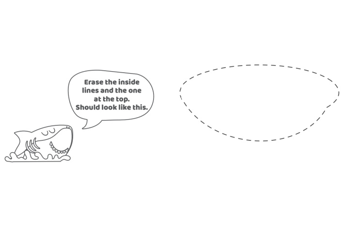 Étape 2 - Comment dessiner un requin - Blog d'activités pour enfants - dans cette première étape, les enfants commenceront avec 2 formes ovales qui sont le corps du requin, puis effaceront les lignes