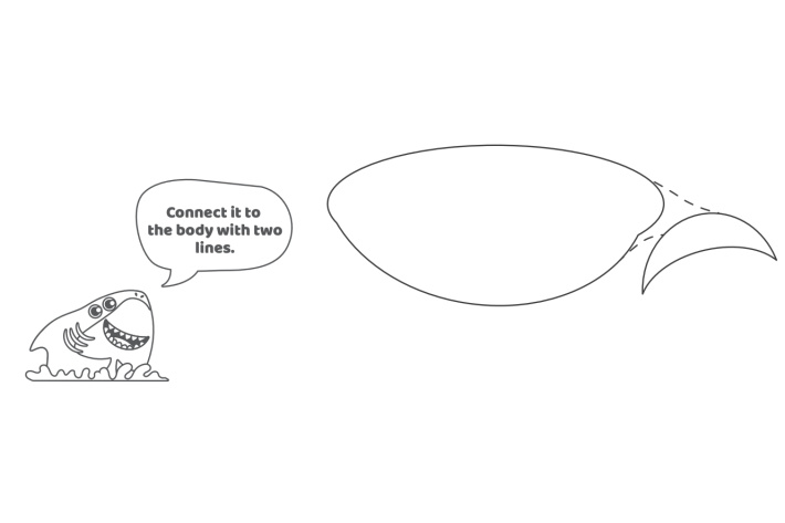 Étape 5 - Comment dessiner un requin - Blog d'activités pour enfants - dans cette première étape, les enfants commenceront avec 2 formes ovales qui sont le corps du requin