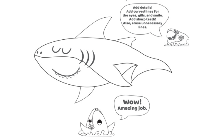 Étape 8 - Comment dessiner un requin - Blog d'activités pour enfants - ajoutez des détails sur le requin à votre propre dessin de requin