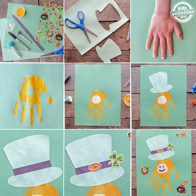 collage étape par étape de l'artisanat de lutin empreinte de la main de la saint patrick