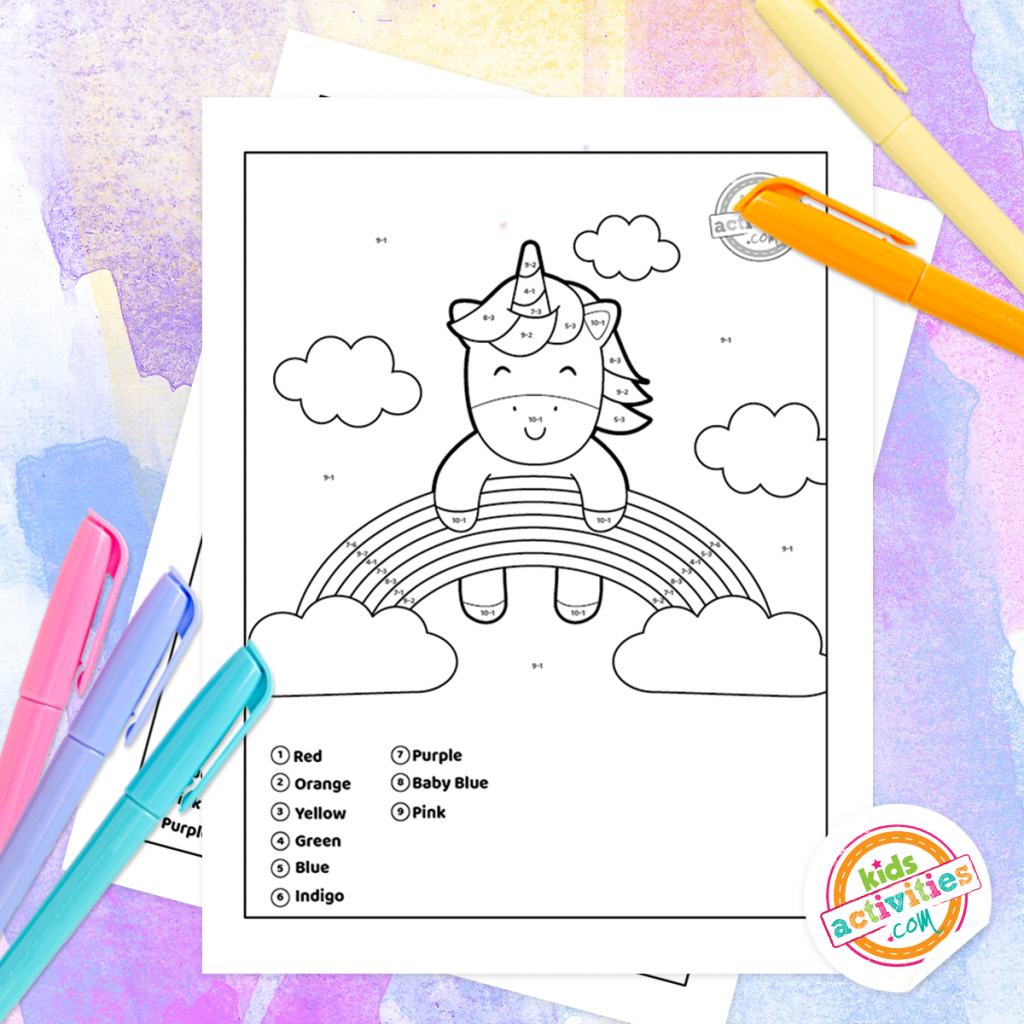 coloriage de soustraction de licorne par nombre