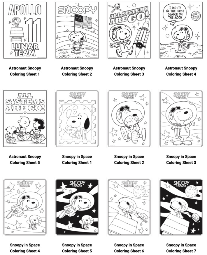Snoopy Coloring pages for kids - 12 pages à colorier Snoopy illustrées en noir et blanc que les enfants peuvent télécharger