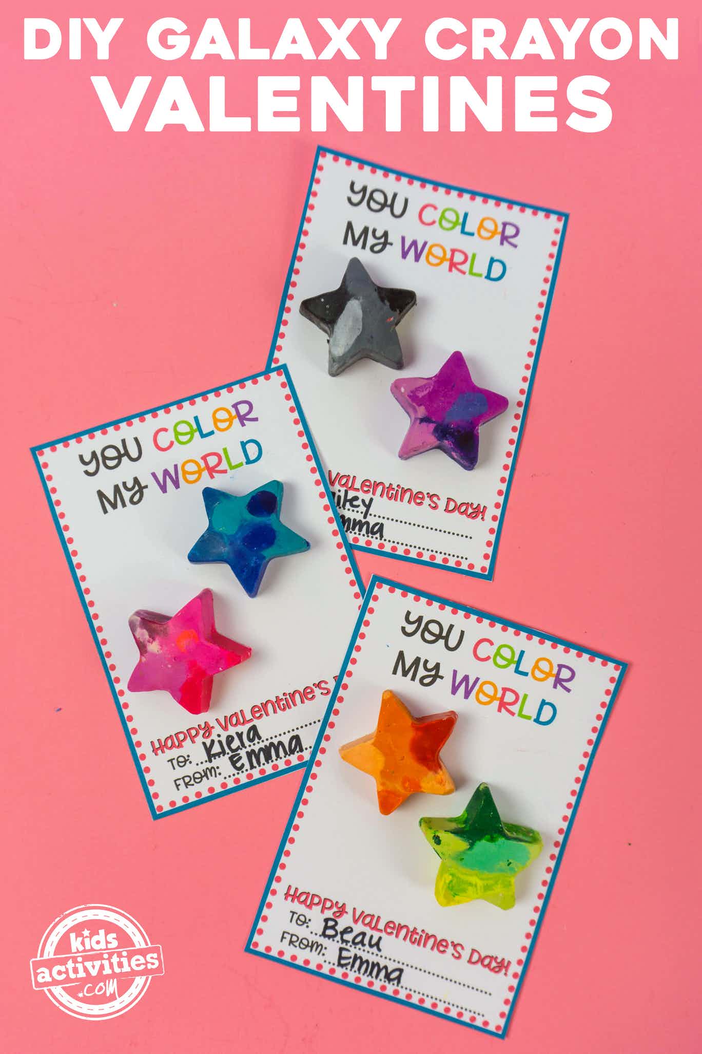 DIY Galaxy Crayon Valentines pour les enfants Vous colorez mon monde