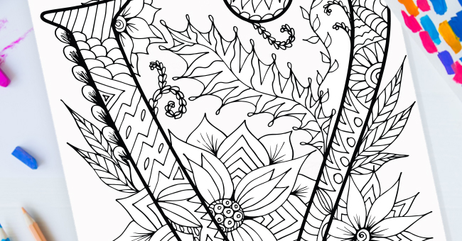 Zentangle Lettre V Design – Imprimable Gratuit