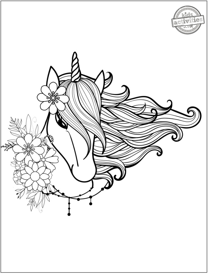 Page de coloration de cheveux de licorne - Blog d'activités pour enfants