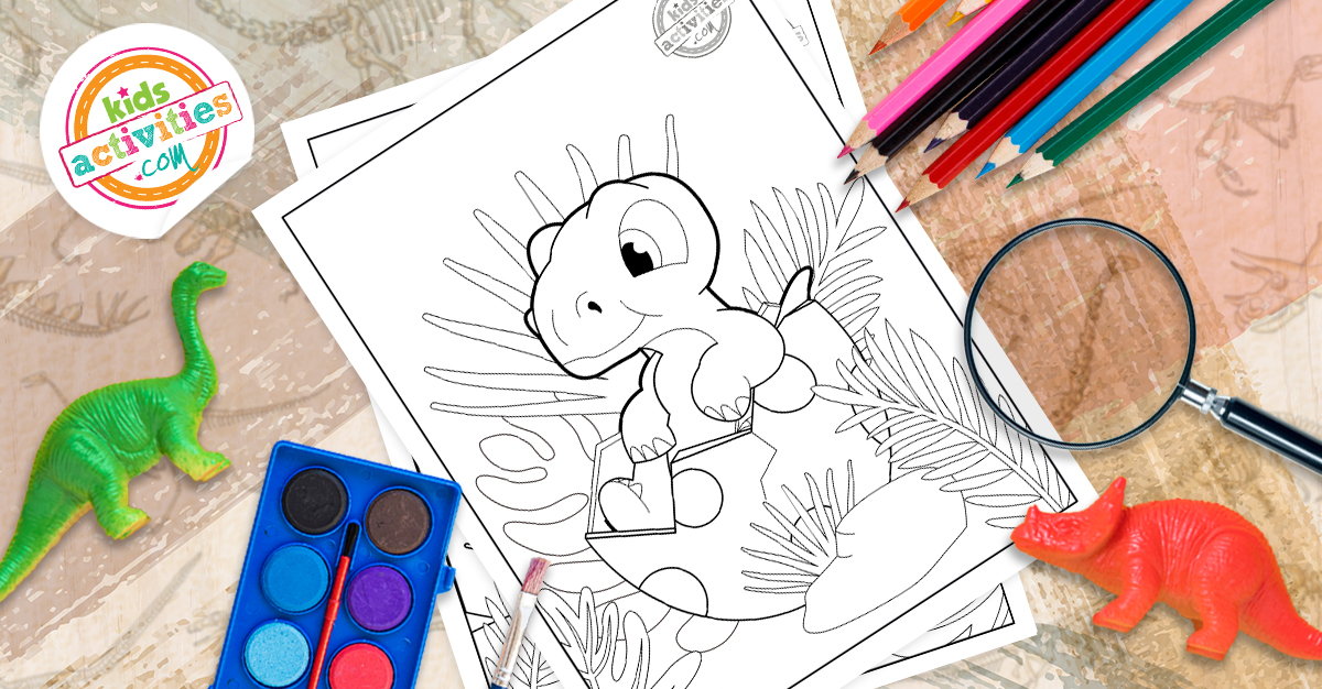 Pages de coloriage adorables bébé dinosaure gratuites pour les enfants