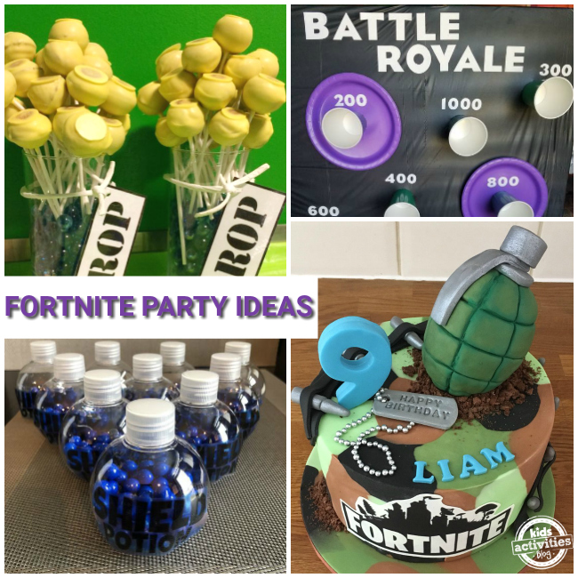 Plus d'idées de fête Fortnite - gouttes de gâteau, jeu de bataille royale, potions et gâteau camo