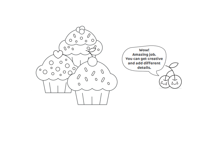 Étape 6 - Excellent travail !  Maintenant vous pouvez décorer vos cupcakes..- Comment Dessiner Un Cupcake- Blog Activités Enfants