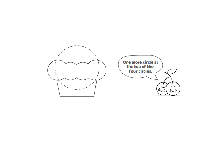 Étape 4-Ajoutez un cercle plus grand au-dessus des quatre cercles.- Comment dessiner un petit gâteau- Blog d'activités pour enfants