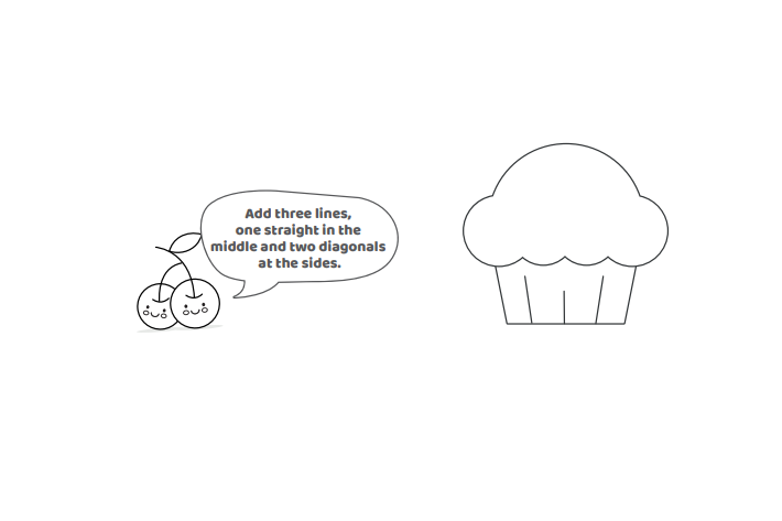 Étape 5-Ajoutez trois lignes.  Diagonale, droite et diagonale..- Comment dessiner un cupcake- Blog d'activités pour enfants