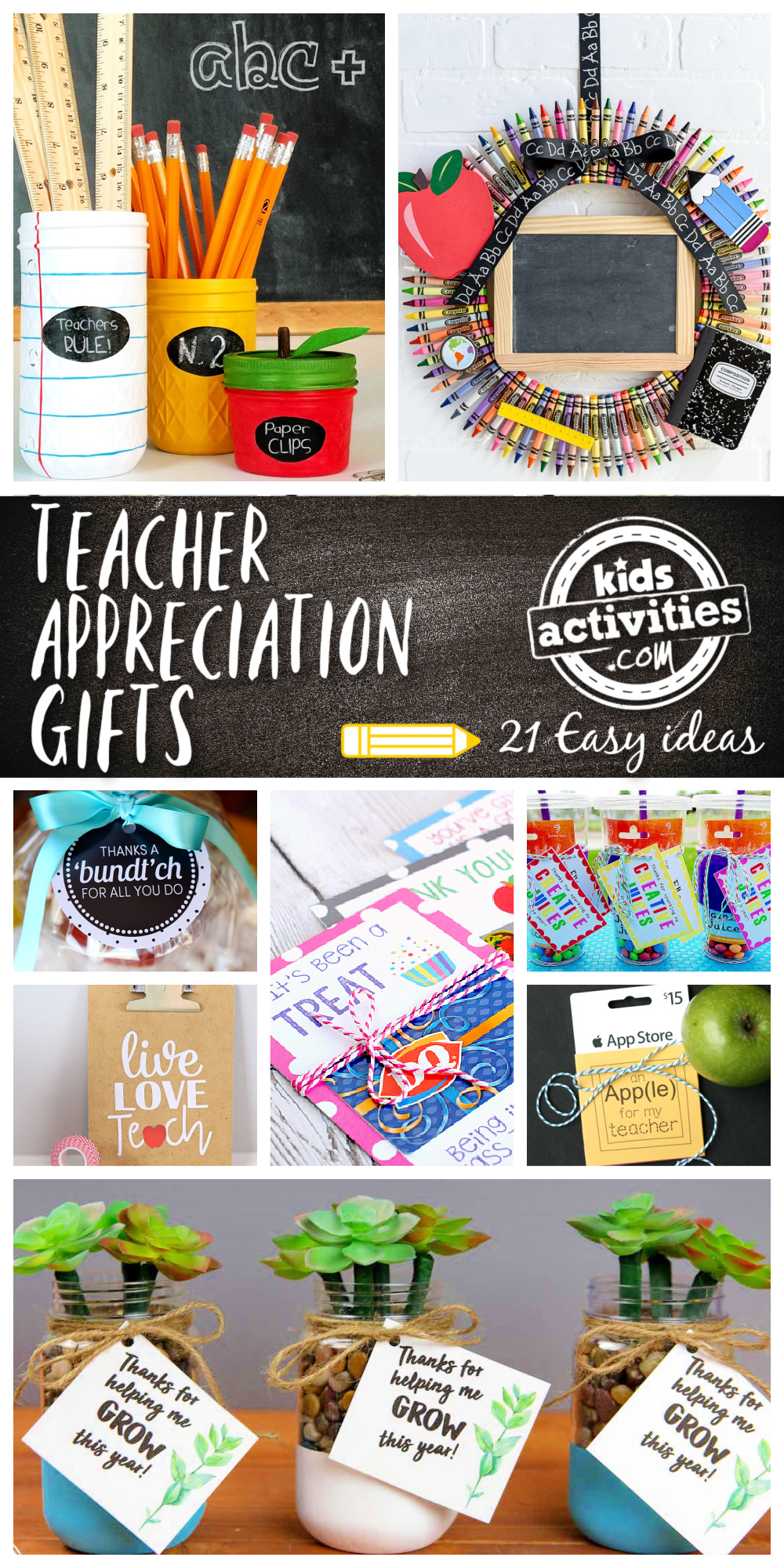Idées cadeaux faciles et amusantes pour l'appréciation des enseignants - Blog d'activités pour enfants Pinterest