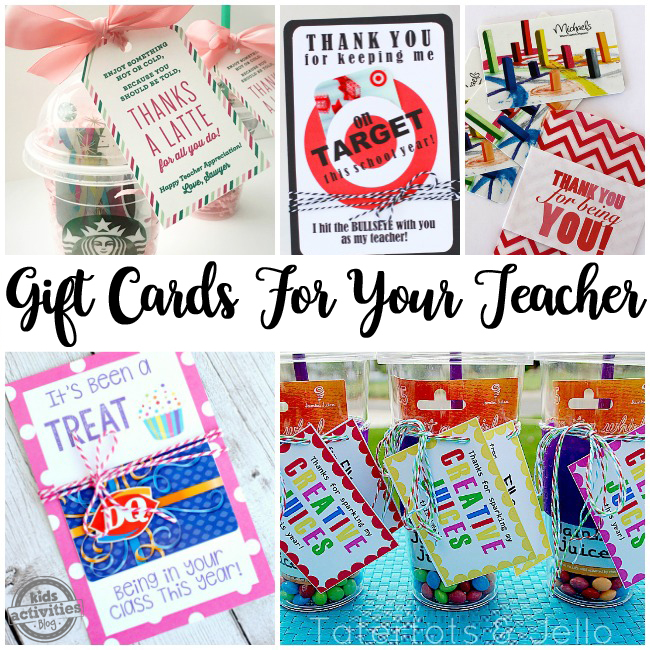 De jolis cadeaux d'enseignants comme le porte-carte cadeau de latte starbucks cup, merci de m'avoir aidé à cibler la carte-cadeau, c'est une carte-cadeau reine des produits laitiers et des pots de bonbons.