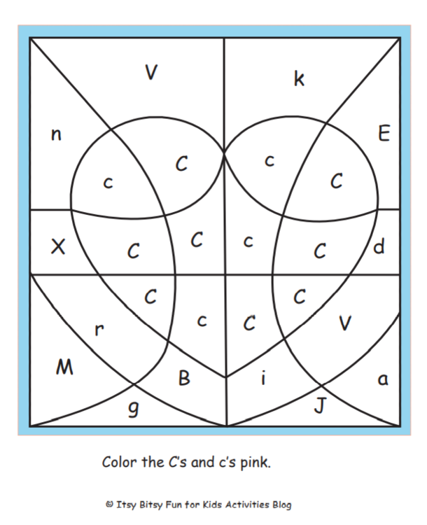 feuille de calcul lettre c couleur par lettre, colorier le c rose