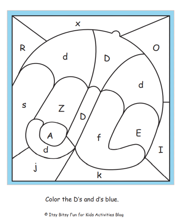 feuille de calcul lettre d colorier par lettre, colorier la lettre d en bleu