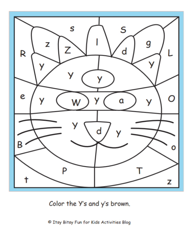 lettre Y couleur par lettre feuille de travail pdf illustrée avec les instructions pour colorier le y marron- Kids Activities Blog