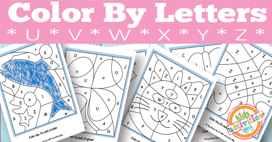 Feuilles de travail faciles de couleur par lettre pour les lettres U, V, W, X, Y, Z