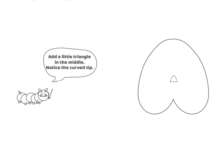 Étape 5 - Comment dessiner la lettre bulle A - Blog d'activités pour enfants - texte : ajoutez un petit triangle au milieu. Remarquez la pointe incurvée - dans l'exemple de lettre à bulles, un triangle est ajouté au milieu