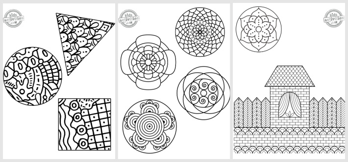 Modèles d'art Zentangle faciles à colorier - 3 du blog d'activités pour enfants - montrés sont 3 pdf d'art zentangle à colorier