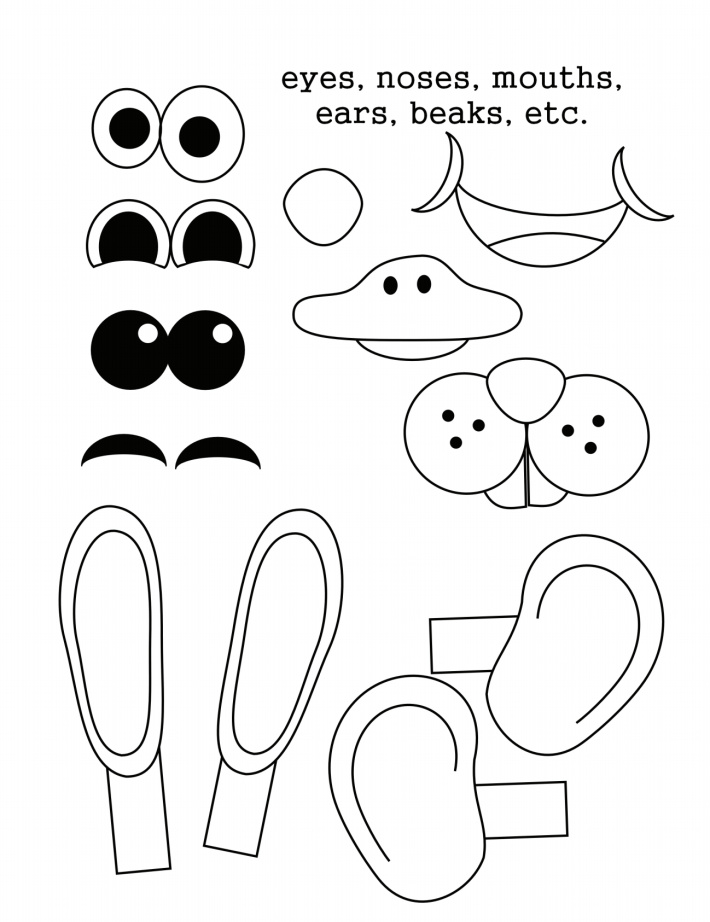 Colorez ces pièces d'accessoires d'oeufs de Pâques modèle d'artisanat - yeux nez bouches oreilles becs - fichiers pdf imprimables de modèle d'oeuf de Pâques