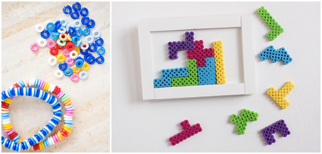 2 autres créations de perles perler - bracelet et jeu encadré de bricolage