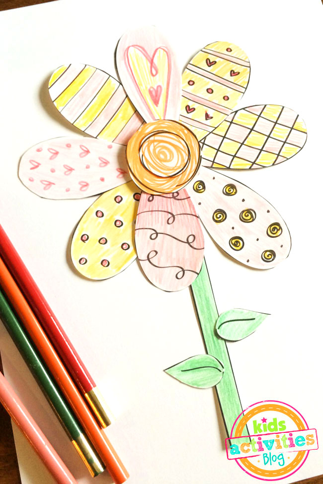 Artisanat imprimable de coloriage de fleurs de printemps conçu par Jen Goode