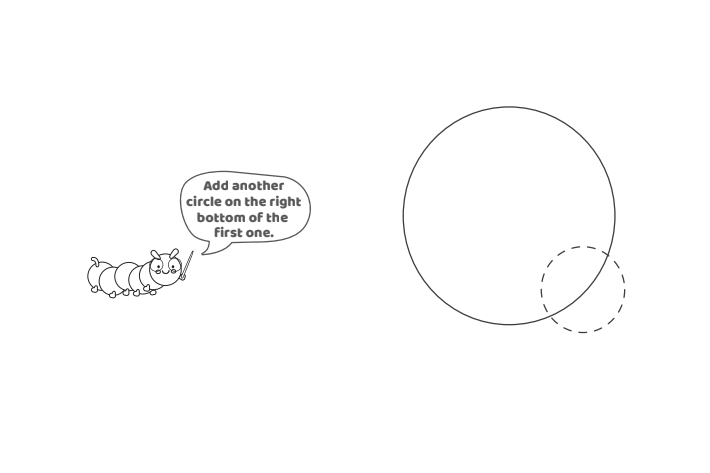 Étape 2 - Comment dessiner la lettre bulle Q - Blog d'activités pour enfants Étape 2 - Comment dessiner la lettre bulle Q - Blog d'activités pour enfants - texte : Ajoutez un autre cercle en bas à droite du premier.