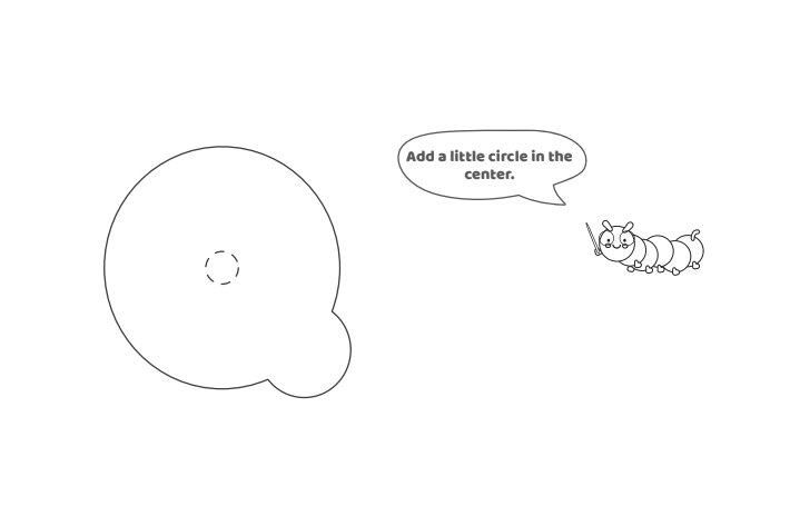 Étape 4 - Comment dessiner la lettre bulle Q - Blog d'activités pour enfants Étape 4 - Comment dessiner la lettre bulle Q - Blog d'activités pour enfants - texte : Ajoutez un petit cercle au centre.