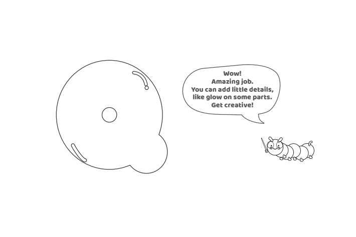 Étape 6 - Comment dessiner la lettre bulle Q - Blog d'activités pour enfants Étape 6 - Comment dessiner la lettre bulle Q - Blog d'activités pour enfants - texte : Wow ! Travail incroyable. Vous pouvez ajouter de petits détails, comme de la lueur sur certaines parties. Faire preuve de créativité!