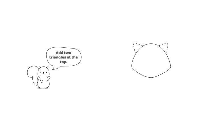 Étape 2 - Comment dessiner un loup - Blog d'activités pour enfants - texte : Ajoutez deux triangles en haut.