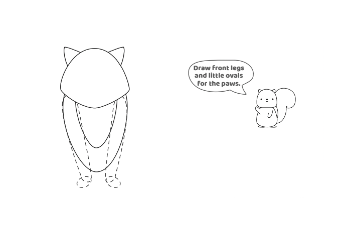 Étape 4 - Comment dessiner un loup - Blog d'activités pour enfants - texte : Dessinez les pattes avant et les petits ovales pour les pattes.