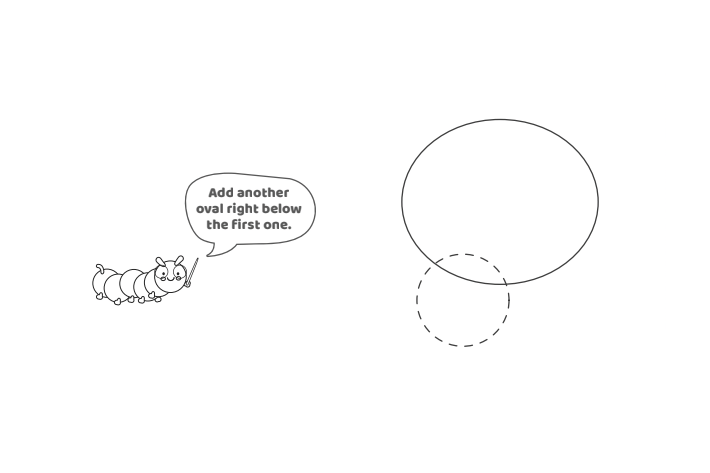 Étape 2 - Comment dessiner la lettre bulle P - Blog d'activités pour enfants - texte : Ajoutez un autre ovale juste en dessous du premier.