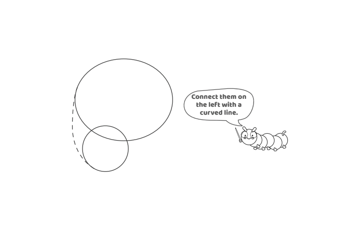 Étape 3 - Comment dessiner la lettre à bulles P - Blog d'activités pour enfants - texte : connectez-les à gauche avec une ligne courbe.