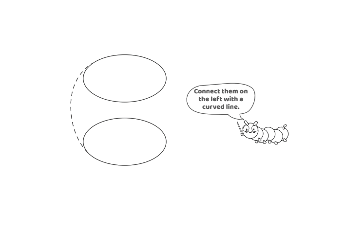 Étape 3 - Comment dessiner la lettre à bulles O - Blog d'activités pour enfants - texte : connectez-les à gauche avec une ligne courbe.