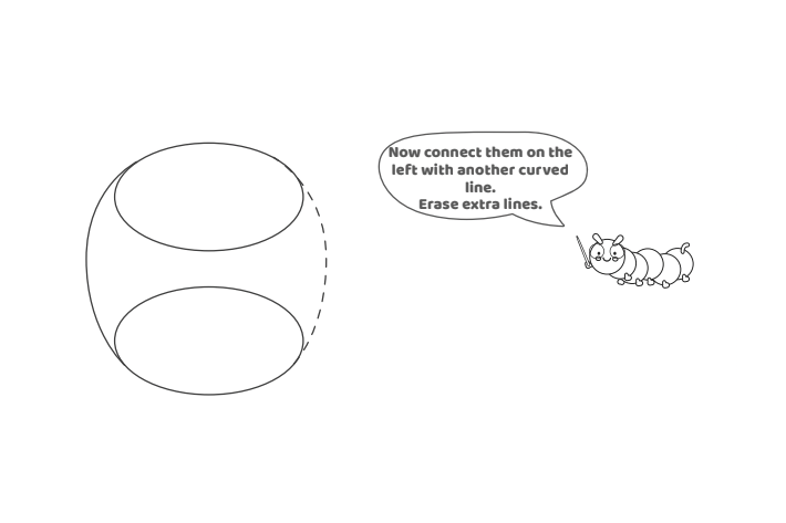 Étape 4 - Comment dessiner la lettre à bulles O - Blog d'activités pour enfants - texte : Connectez-les maintenant à gauche avec une autre ligne courbe.  Effacer les lignes supplémentaires.