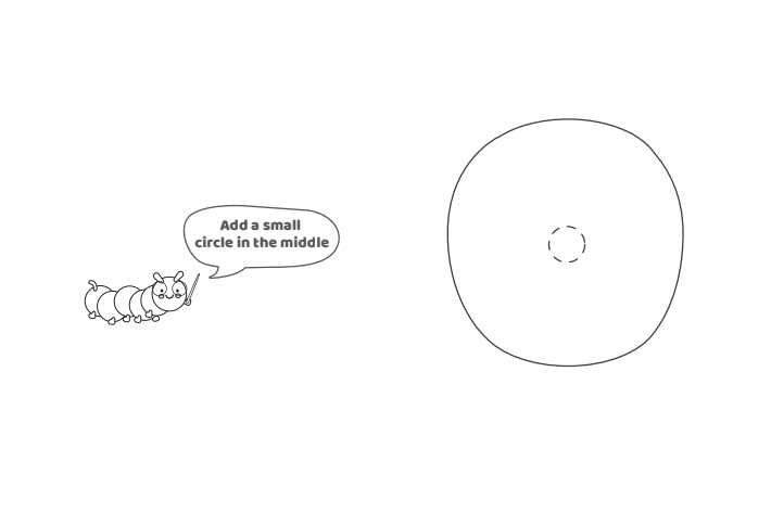 Étape 5 - Comment dessiner la lettre bulle O - Blog d'activités pour enfants - texte : Ajoutez un petit cercle au milieu.