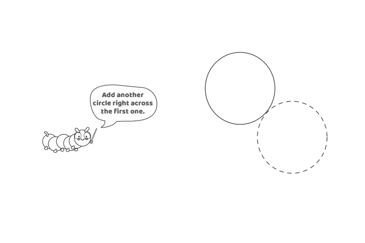 Étape 2 - Comment dessiner la lettre bulle N - Blog d'activités pour enfants - texte : Ajoutez un autre cercle juste en face du premier.