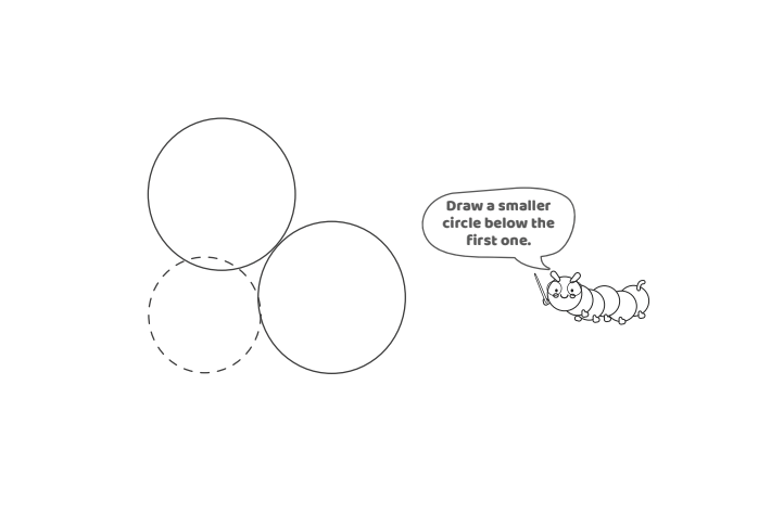 Étape 3 - Comment dessiner la lettre bulle N - Blog d'activités pour enfants - texte : Dessinez un cercle plus petit sous le premier.