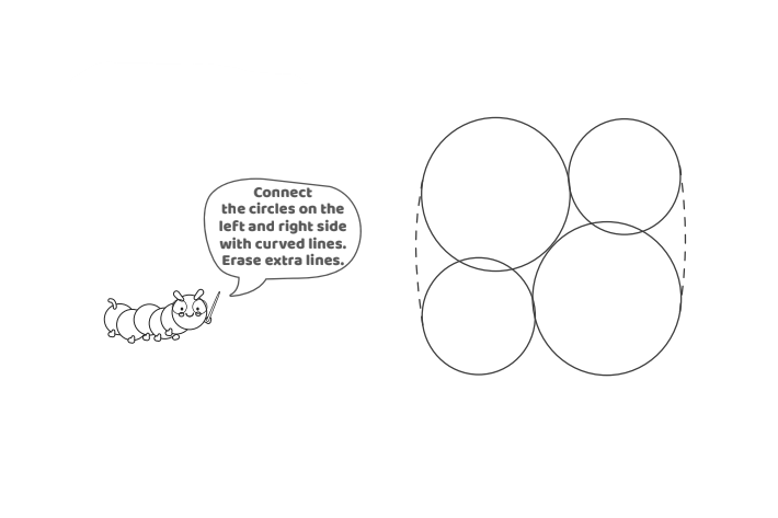 Étape 5 - Comment dessiner la lettre à bulles N - Blog d'activités pour enfants - texte : Reliez les cercles à gauche et à droite avec des lignes courbes.  Effacer les lignes supplémentaires.