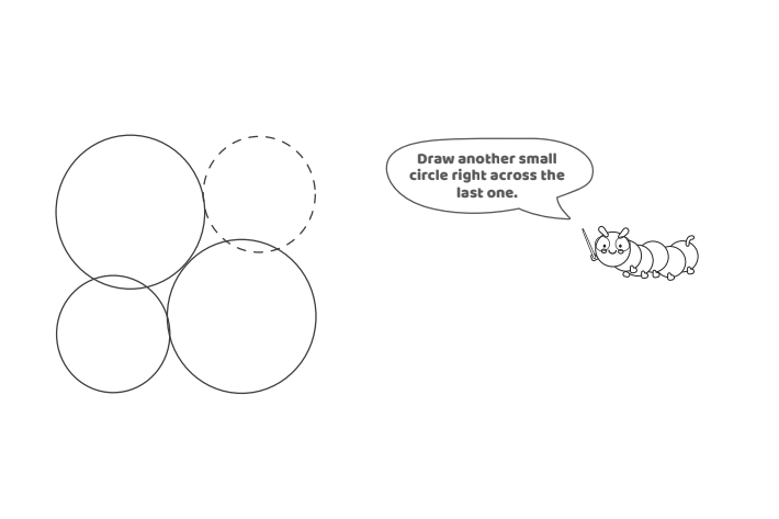 Étape 4 - Comment dessiner la lettre bulle N - Blog d'activités pour enfants - texte : Dessinez un autre petit cercle juste en face du dernier.