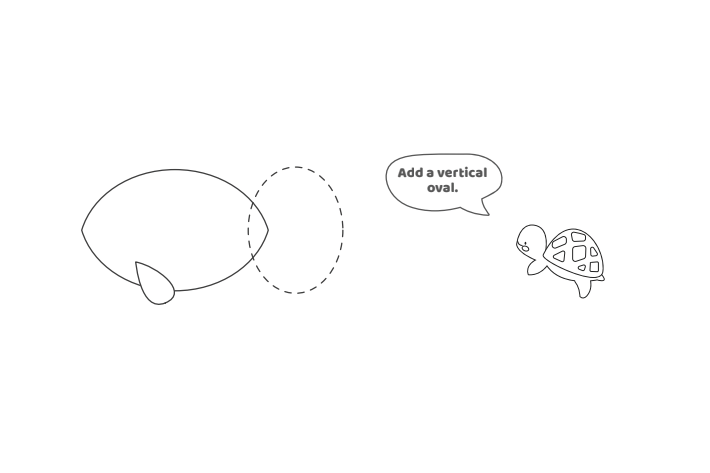 Étape 4 - Comment dessiner un poisson - Blog d'activités pour enfants - texte : Ajoutez un ovale vertical.