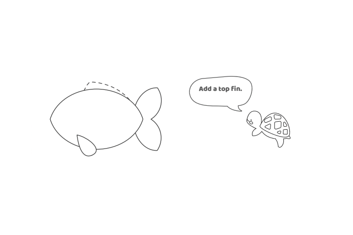 Étape 6 - Comment dessiner un poisson - Blog d'activités pour enfants - texte : Ajoutez une nageoire supérieure.