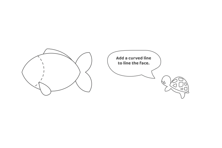 Étape 7 - Comment dessiner un poisson - Blog d'activités pour enfants - texte : Ajoutez une ligne courbe pour aligner le visage.