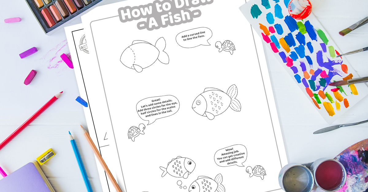 Comment dessiner une leçon imprimable facile de poisson pour les enfants
