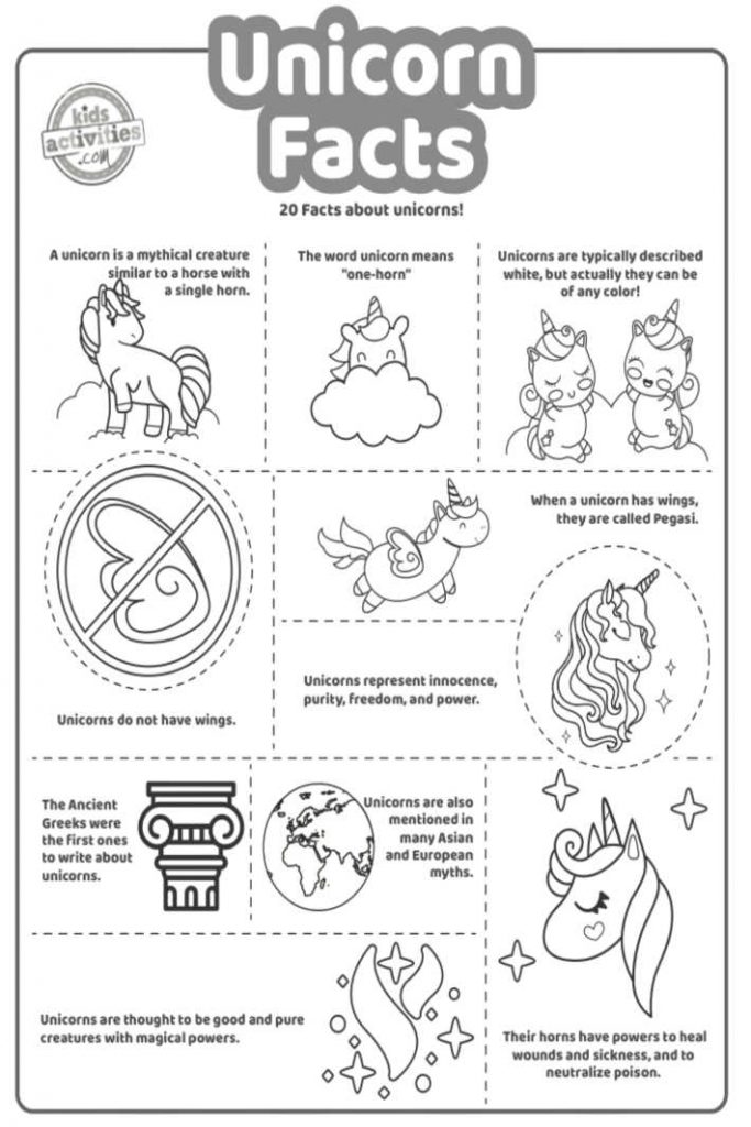 faits de licorne pour les enfants page 2 version pdf en noir et blanc avec des faits de licorne et des images de licorne pour les enfants - Kids Activities Blog